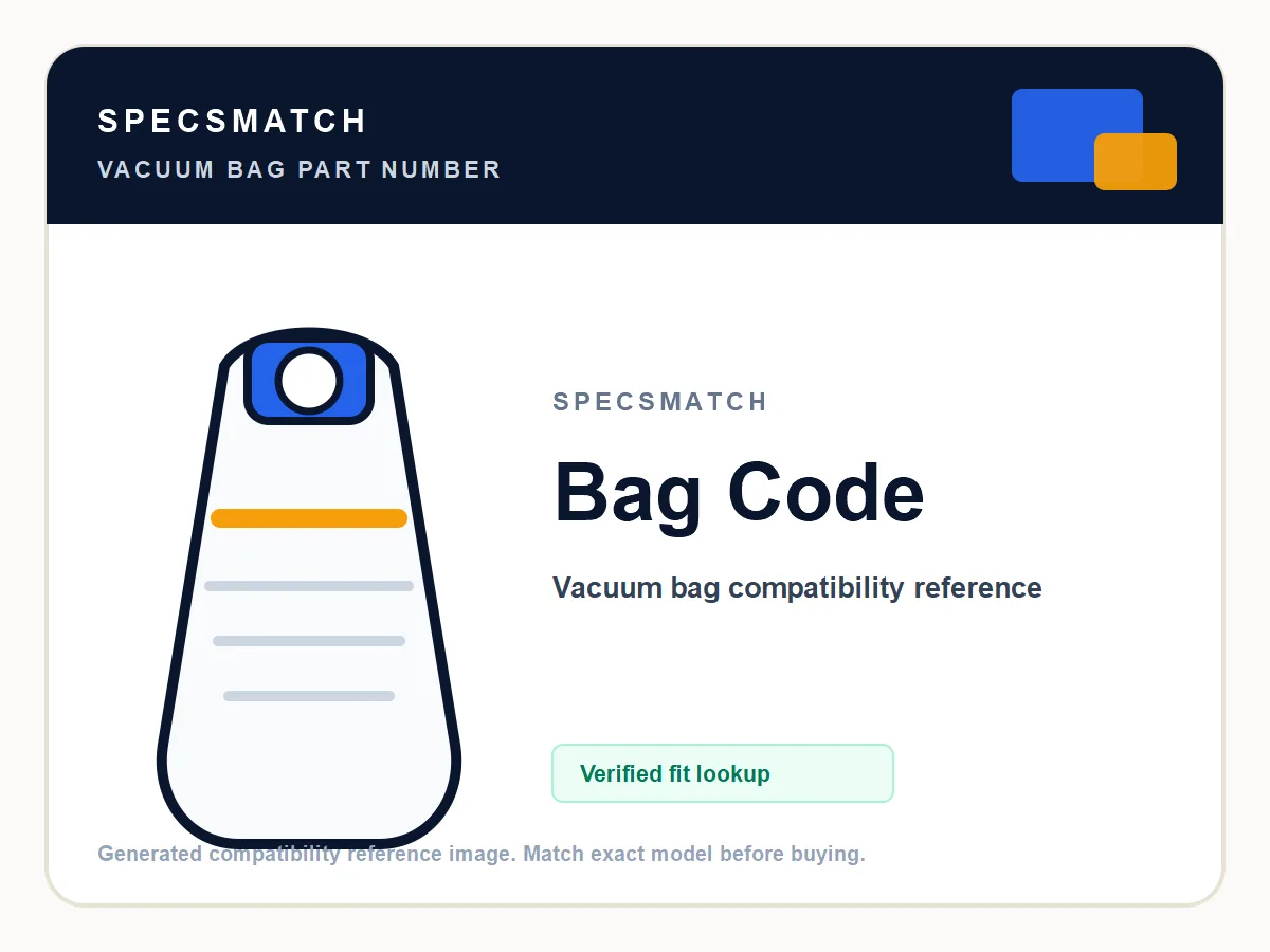 Vacuum bag product image showing part number Bag Code